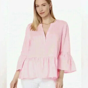 Lilly Pulitzer Bekah Linen Top 3/4 Sleeve Pink Size S Preppy Vacation